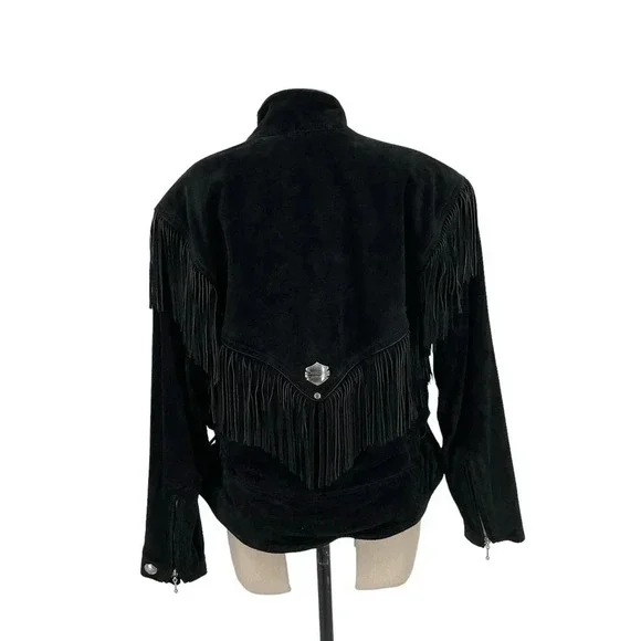 Harley-Davidson Black Suede Fringe Moto Jacket Size Large